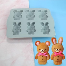 Ayıcık Ve Tavşan Şekilli Kek Sabun Mum Epoksi Ve Silikon Kalıp Ayı Ve Tavşan Bunnybear Kalıp Gri