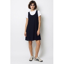 Kadın Basic T-shirt Detaylı Askılı A Kesim Kısa Elbise 4153 60286368 - Lacivert