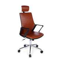 Ofisbazaar Lizz Kahverengi Deri Yönetici Koltuğu Ergonomik Başlıklı Ofis Koltuğu Kahverengi Kahverengi