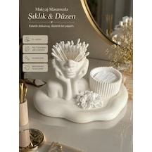 Modern Dekoratif Banyo Seti El Yapımı Vernikli Pamukluk & Kulak Çubuğu Düzenleyici Beyaz