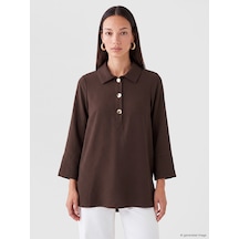 Lcw Everyday Kahverengi Gömlek Yaka Oversize Kadın Tunik