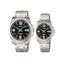Casio Mtp-1314d-1avdf & Ltp-1314d-1avdf Siyah Kadran Gümüş Renk Çelik Kordon Sevgili Çift Kol Saati Seti Gri