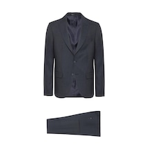 Süvari Lacivert Slim Fit Desenli Sivri Yaka 6 Drop Klasik Takım Elbise-35527 Lacivert