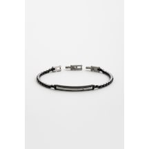 Siyah Taş Detaylı Çelik Erkek Bileklik Gri