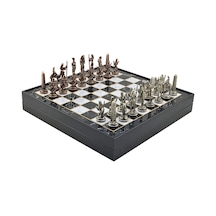Gifthome Metal Mısır Satranç Takımı Antik Ve Mermer Desenli Mdf Sandıklı Satranç Tahtası 36x36x6 Cm.