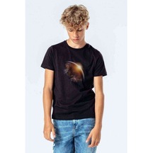 Dünya World Baskılı Unisex Çocuk Siyah T-Shirt