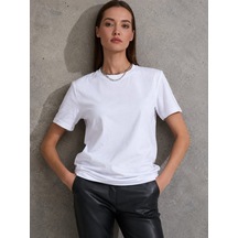 Buğrahayalin Unisex Kısa Kollu Bisiklet Yaka Basic Viskon Bluz Beyaz