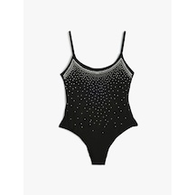 Koton Taşlı Mayo İnce Askılı Slim Fit Astarlı Pedli Siyah 4sak20037mm Siyah