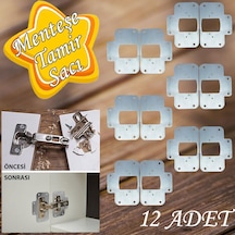 Dolap Kapak Taş Menteşe Tamir Sacı Pratik Onarım Kiti Krom Metal Yuva Tablası 6.5 X 9 Cm 12 Adet