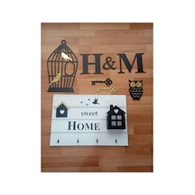 Anahtar Askılığı Ve Duvar Dekorasyon Seti Home Sweet Home H & M Kuş Kafesli Baykuşlu