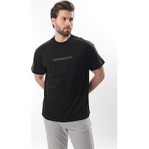 Madmext Siyah Bisiklet Yaka Baskılı Erkek T-shirt E7110 Siyah