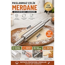 44 Cm Paslanmaz Metal Çelik Merdane Ergonomik Kulplu Çelik Profesyonel Hamur Açma Merdanesi