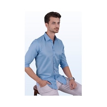 Şeker Mavisi Saten Slimfit Erkek Gömlek Açık Mavi