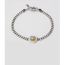 So Chic  Kutup Yıldızı 18 Ayar Beyaz Altın Kaplama Gümüş Erkek Bileklik Gümüş