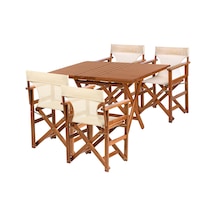 Motoryagmarket Rejisör Bahçe-Balkon Seti: 80 x 120 CM Masa + 4 Katlanır Sandalye Ceviz