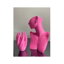 Pembe Renk Dekoratif Takı Mankeni Ve El 2'li Set Takı Teşhir Standı 21 Cm Takı Organizeri Küpe Kolye