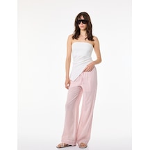 Koton Pamuklu Nakışlı Beli Bağcıklı Düz Paça Pantolon Pembe 6sal40033ıw Gül