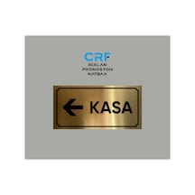 Gold Aluminyum Kapı İsimliği Kasa Sol Ok Yönlendirmeli Yazılı Arkası Yapışkanlı 10x20 Cm