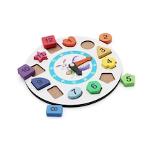 Zhltoys Ahşap Tavşan Geometrik Saat Oyuncak Bultak Renkli Saat