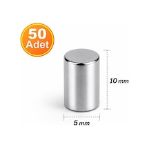 50 Adet - 5x10 Mm Neodyum Mıknatıs Yuvarlak Güçlü Neodim