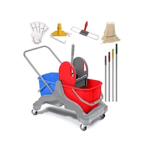 Safell Çift kovalı Plastik Temizlik Arabası - Full Temizlik Seti 25 Litre - 6 Parça