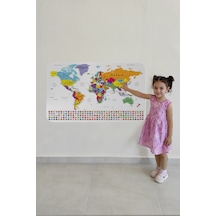 Harita Sepeti Ülke Bayrak Lı Eğitici Başkent Detaylı Atlası Dünya Haritası Duvar Sticker -3848-b-85 x 130 CM