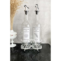 Beyaz Standlı Akıtıcılı Şeffaf 750 Ml Beyaz Etiketli Yağlık Yağdanlık Çok Renkli