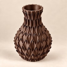 Yaprak Kabartmalı Dekoratif Vazo 20 Cm Kuru Çiçek Ve Pampas Vazosu Kahverengi