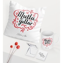 Kişiye Özel Yılbaşı Mutlu Yıllar Temalı Beyaz Kupa Ayna Yastık Se N11.819