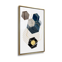 Lacivert Gri Mermer Altıgenler Gold Çerçeveli Cam Tablo