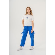 Mısstuffy Kız Çocuk Pamuklu T-shirt Keten Pantalonlu Yazlık Takım 6-9 Yaş Beyaz - Mavi