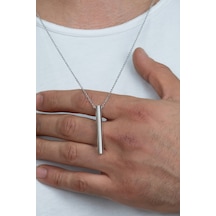 Isim Yazılı Uzun 5Cm Silindir Çubuk Bar Erkek Kolye Eck10 Beyaz