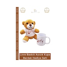 Ayıcıkseti Love Baskılı Tişörtlü Peluş Kahverengi Porselen Hediye Ayıcık Kupa Bardak Seti 29673465