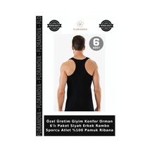 Floranova Özel Üretim Giyim Konfor Orman 6'lı Paket Siyah Erkek Rambo Sporcu Atlet %100 Pamuk Ribana