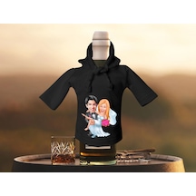 Bk Gift Kişiye Özel Sevgililer Karikatürlü Mini Siyah İçki Şişesi Tişörtü , Ev Bar Dekoru, Viski, Şarap, Votka, Rakı Şişesi Tişörtü, Ev Barı-9