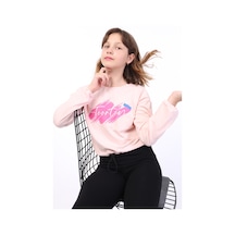 Toontoy Kids Toontoy Kız Çocuk Baskılı Bisiklet Yaka Uzun Kollu Tişört - Beli Ayarlanabilir Pudra