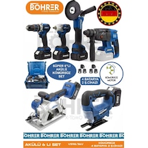 Böhrer Alman 4506M 4 Akülü 2 Şarjlı Kömürsüz V598 5AH Profesyonel 6 Makine Kombo Set Mavi