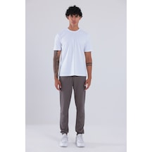 Rowinger Premium Merserize Kumaş Logolu Lastikli Paça Jogger Erkek Eşofman Altı Brown