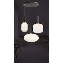 Rustik Modern Opal Camlı Avize 5762-v91-1r-jy Siyah