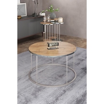 Orta Sehpa Ve Zigon Sehpa Terra Set Gümüş Antrasit Ceviz