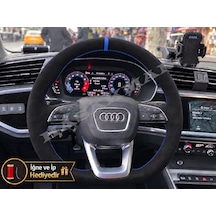 Audi Q3 Dikme Direksiyon Kılıfı Full Alcantara Süet Mavi Yüzük Ve Mavi Dikiş 2018-2026 Siyah