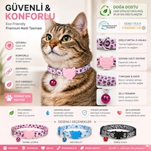 Desenli Kedi Boyun Tasması Geri Dönüştürülmüş İplik, Güvenli Kilit Sistemli, Konforlu Kullanım, Pembe Leopar