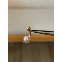 316 L Cerrahi Çelik Pençe Modeli Detaylı İncili Zirkon Taşlı Göbek Piercingi Altın