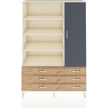 Hyperion Dolap 8 Raflı 6 Çekmeceli Tek Kapaklı 132x44x195 Aytaşı-antrasit/çam Antrasıt/atlas Çam