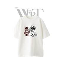 Thewert Raccoon Brain Tasarım Baskılı Ünisex Beyaz Oversize T-shirt