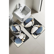 Modern Desenli Dijital Baskı 3 Lü Banyo Paspas Takımı Yıkanabilir Kaymaz Tabanlı Klozet Takımı Klz0054 Renkli