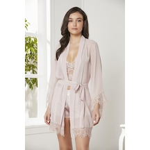 Pierre Cardin 4lü Gecelik Sabahlık Şort Çeyiz Set 7005 Pudra