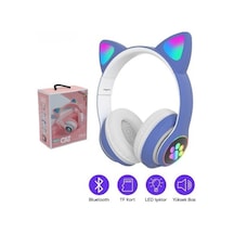 Kedi Figürlü Bluetooth Kulaklık Mavi Renkli