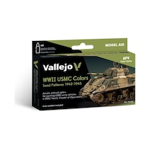 Vallejo 71624 6x18 Ml. Wwıı Usmc Colors Sand Patterns 1942-1945, Model Air Serisi Model Boyası Seti Renkli