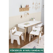 3 Çekmeceli Aktivite Masası Çocuk Masa Sandalye Seti Oyuncak Dolabı - 2 Sandalyeli - Rulo Seti Dahil Çok Renkli